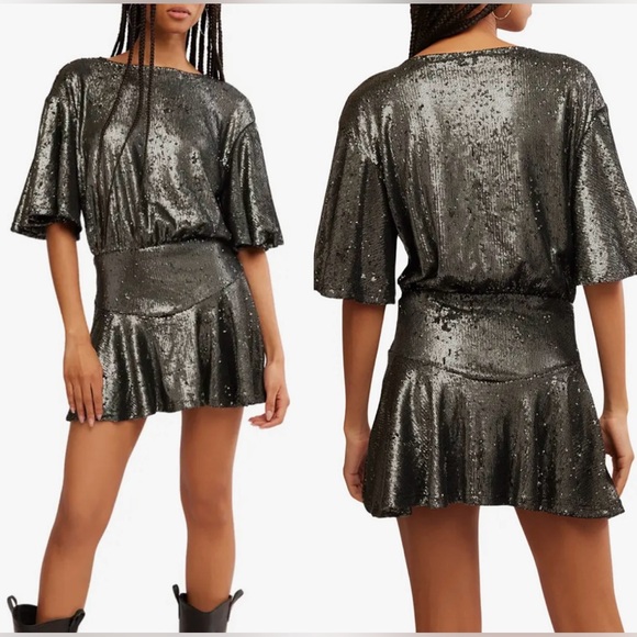 NEW Free People Manuka Sequin Sliver Minidress Sz S - Picture 1 of 5